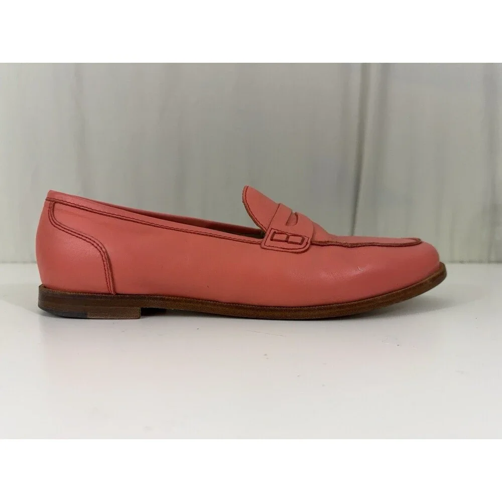 J Crew Ryan Penny Loafers Leather Coral Pink Slip On Shoes Women’s Sz 10